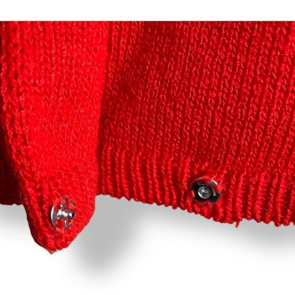 Vintage Red Double-Breasted Knit Cardigan Braided Trim Exaggerated Collar Plus - Picture 5 of 11